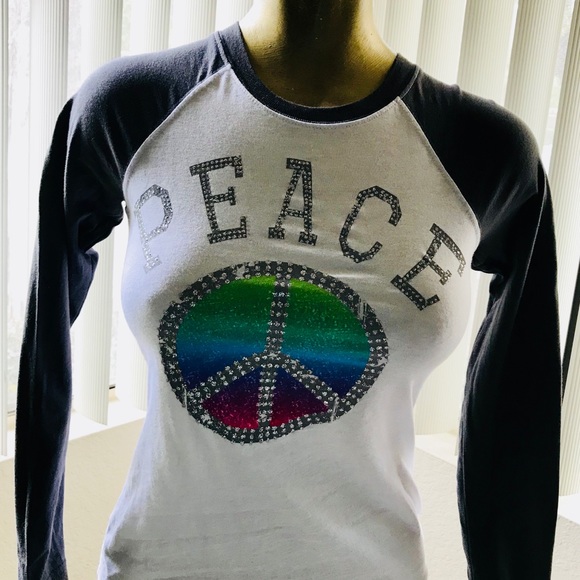 SALE! TOTAL GIRL Cute Girl’s PEACE SIGN L/S TEE … - Picture 2 of 3